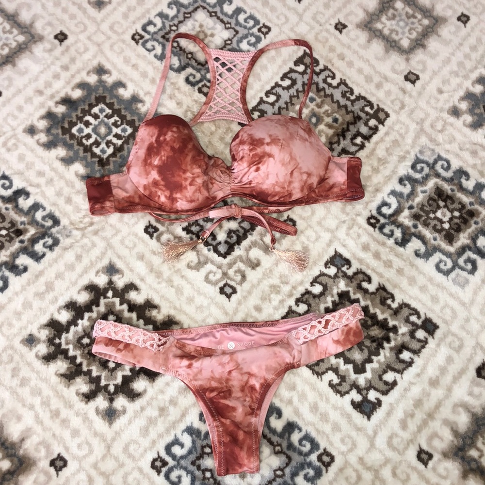 Pink tie dye tassel bikini